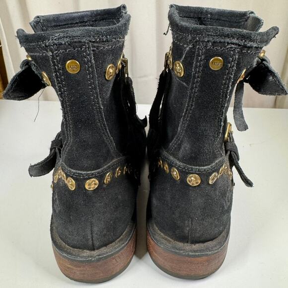 UGG Ankle Boots Black Suede Moto Fabrizia Gold Studs 1003235 Women's Size 7 - Picture 6 of 12